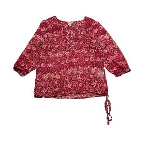 Lucky Brand Sheer Lightweight Patterned V Cut 3/4 Sleeve Business Casual Blouse